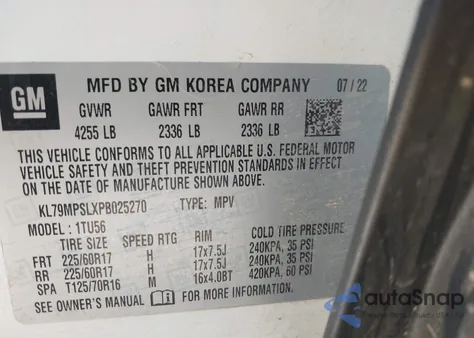 2023 Chevrolet Trailblazer Fwd Lt из США, поврежденный, VIN KL79MPSLXPB025270